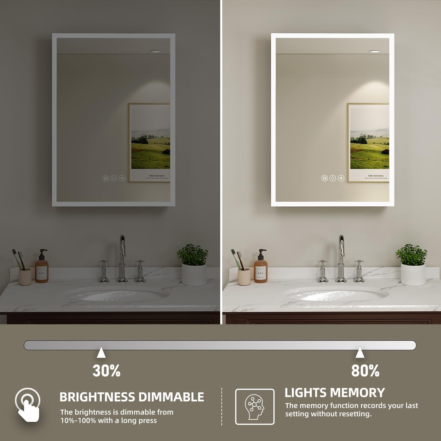 Buruis 24 x 30 Inch Medicine Cabinet with LED Lights and Mirror, Recessed/Wall Mounted Bathroom Cabinet, 3-Color Light, Defogger, Memory Function, Outlet & USB, Dimmer, Black