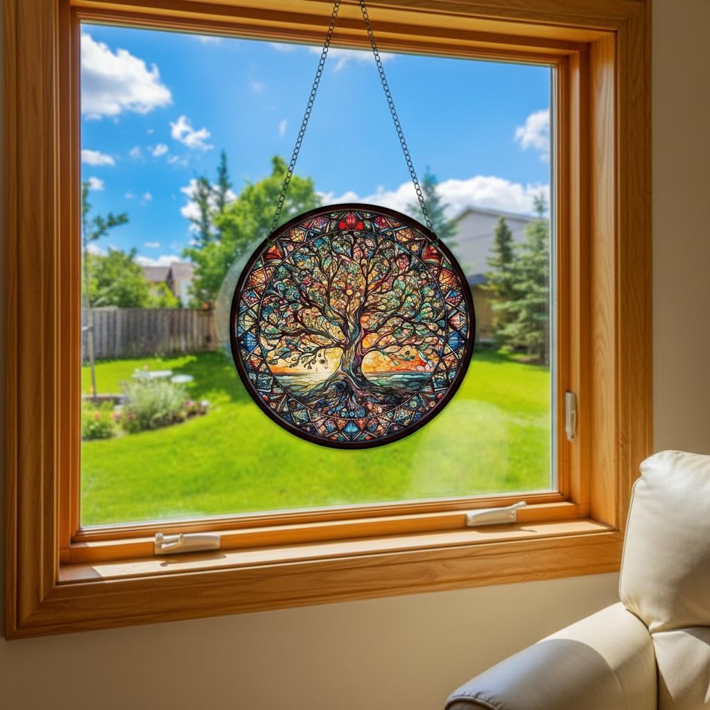 Tree-Stained Window Hanging Ornament, Elegant Suncatcher & Light Diffuser for Kitchen and Home Decor — view 4