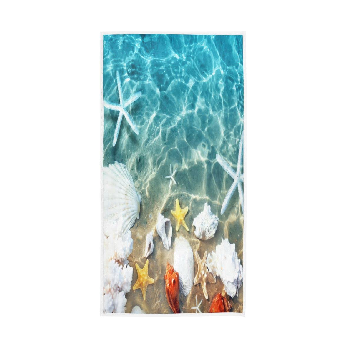 LSRCPD Starfish and Seashell Summer Teal Soft Large Hand Towels Bath Towel Multipurpose for Bathroom Hotel Gym Spa 30"x15"