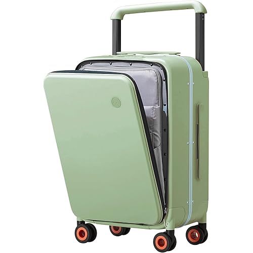 mixi Carry On Luggage Wide Handle Luxury Design Rolling Travel Suitcase PC Hardside with Aluminum Frame Hollow Spinner Wheels, with Cover, 20 inch, Avocado Green