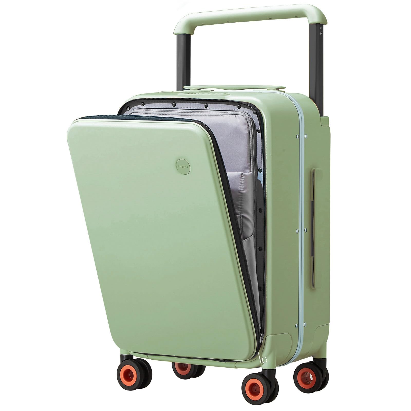 mixi Carry On Luggage, 20 inch Suitcase with Front Laptop Pocket, Wide Handle Travel Rolling Luggage Aluminum Frame PC Hardside with Spinner Wheels & TSA Lock and Cover - Avocado Green