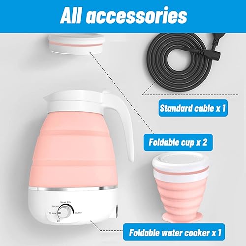 Miniatura 6 de Hervidores eléctricos plegables de 20.3 fl oz para agua hirviendo, hervidor de agua caliente de silicona de 110 V con 2 tazas, hervidor eléctrico