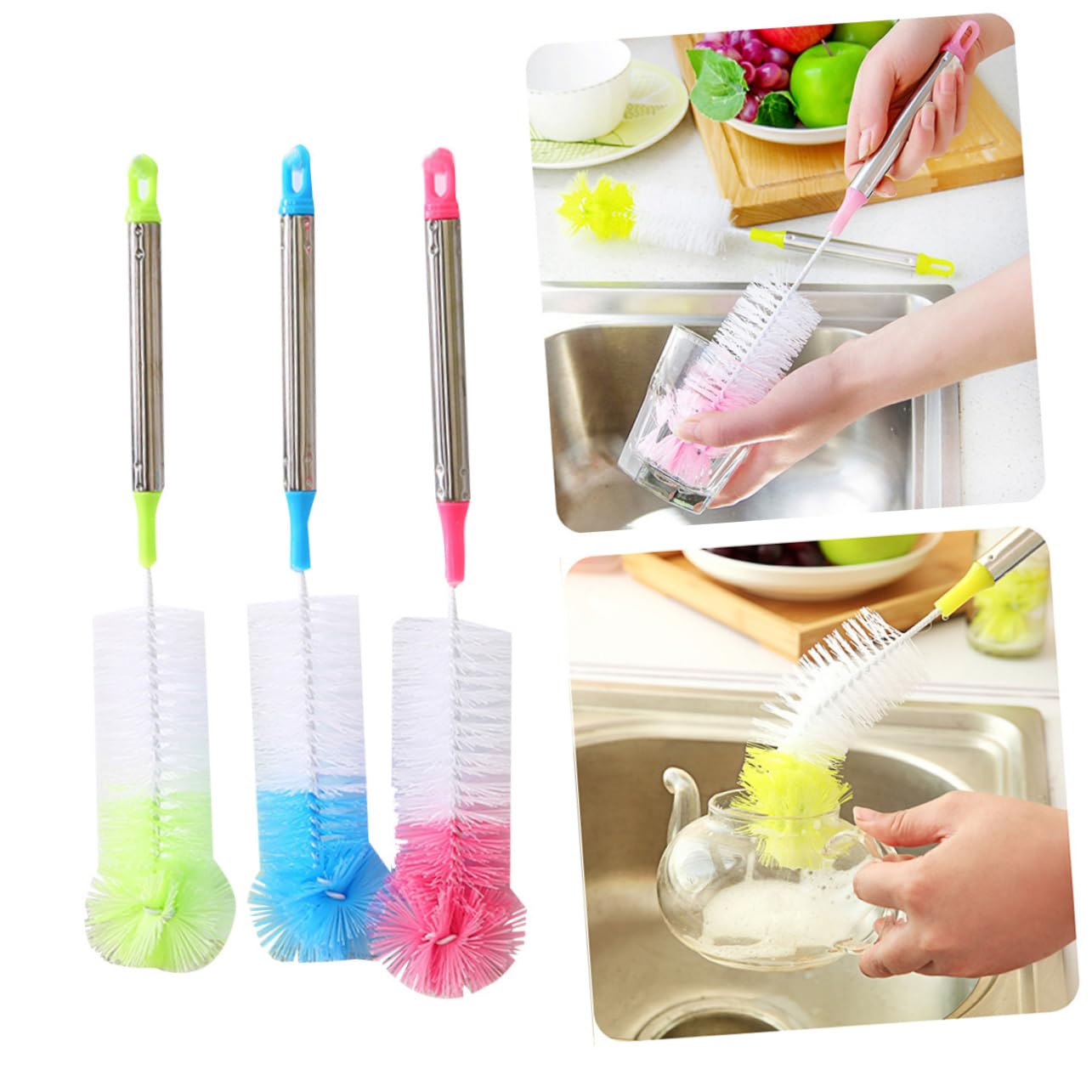 SOLUSTRE 6pezzi Spazzole Per Bottiglie Con Flessibile Inossidabile Per Tazze e Bottiglie Colori Casuali