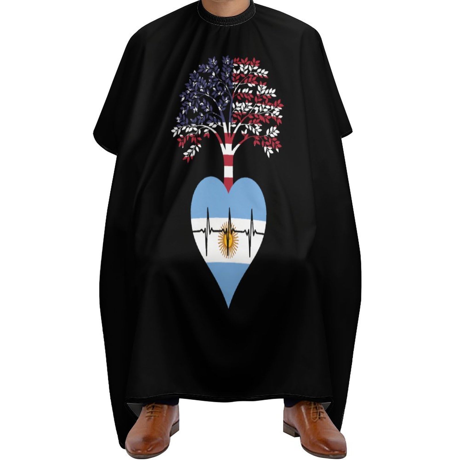 Capa De Peluqueria Latido Del Corazón De La Raíz De Los Estados Unidos De Argentina, Vestido De Salon Ligera Capa De Peluquería Impress Barberos Delantal Para Hogar Peluquería Hombres 140X168Cm
