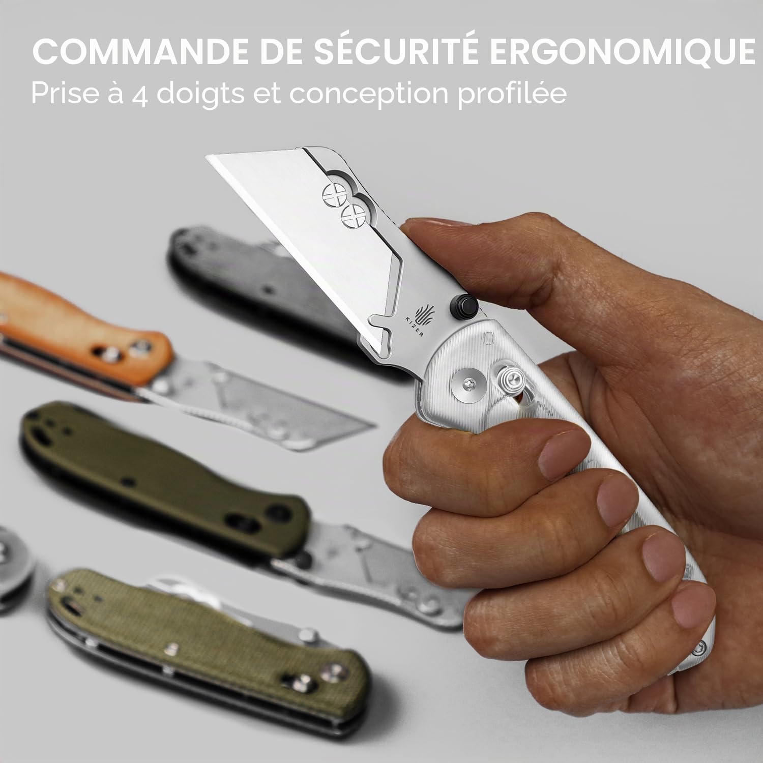 Kizer Drop Bear (Version à Double Vis) Couteau Utilitaire Pliable, Cutter à Verrouillage à Embrayage Couteau de Poche EDC avec 10 Lames de Rasoir, Couteaux de Poche avec Clip de Poche V3619JA5