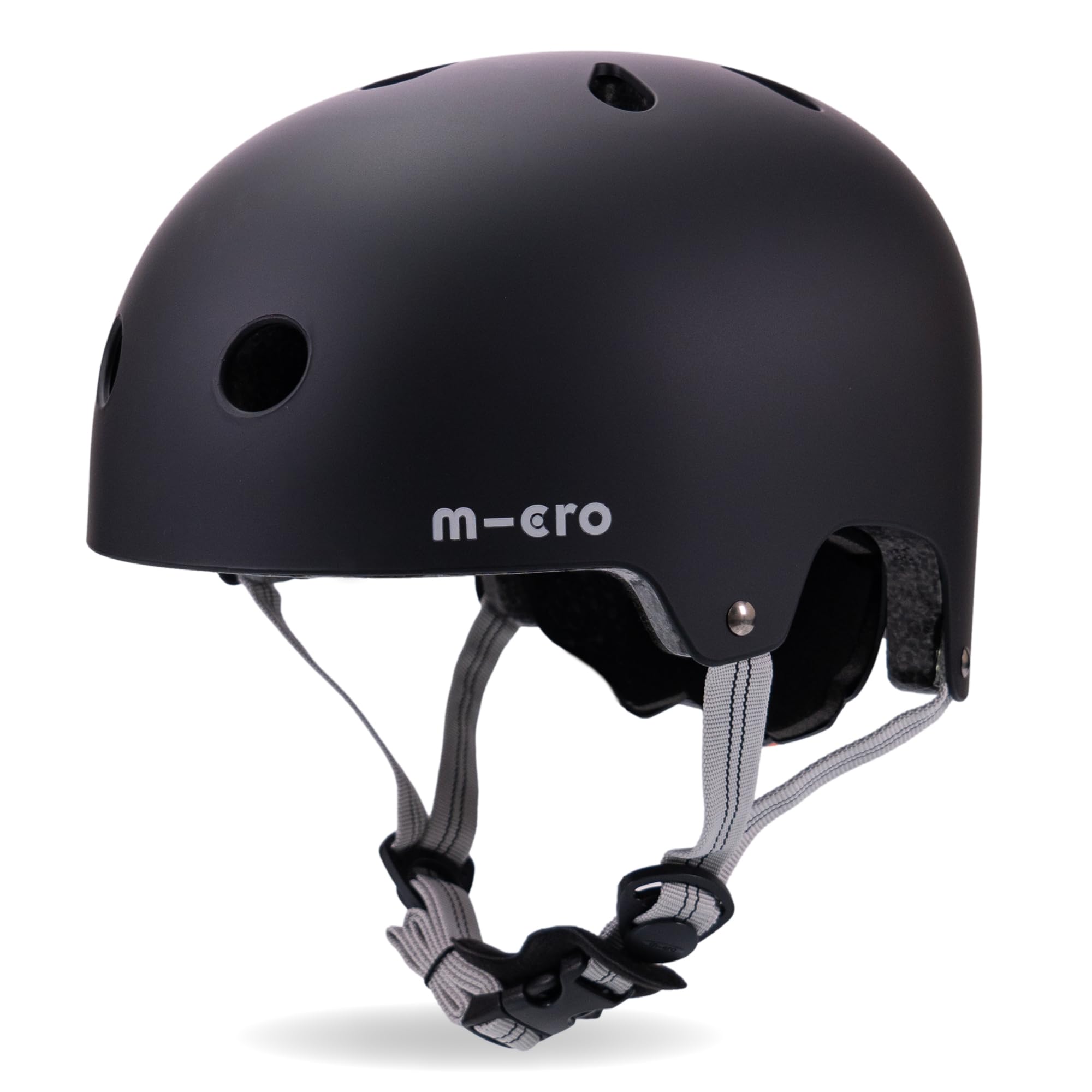 Micro Scooter | Bike/Scooter Deluxe Kids Helmet | Kids Bike Accessories | LED Rear Light | Protective Chin Strap | Inner Padding | Adjustable Strap & Sizing Wheel | Small (48-54cm) | Matt Black