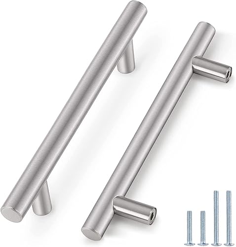 Miniatura 52 de Manijas en T de acero inoxidable niqueladas de Probrico, para gabinetes y cajones de cocina, Acero inoxidable, Paquete de 50 cepillado