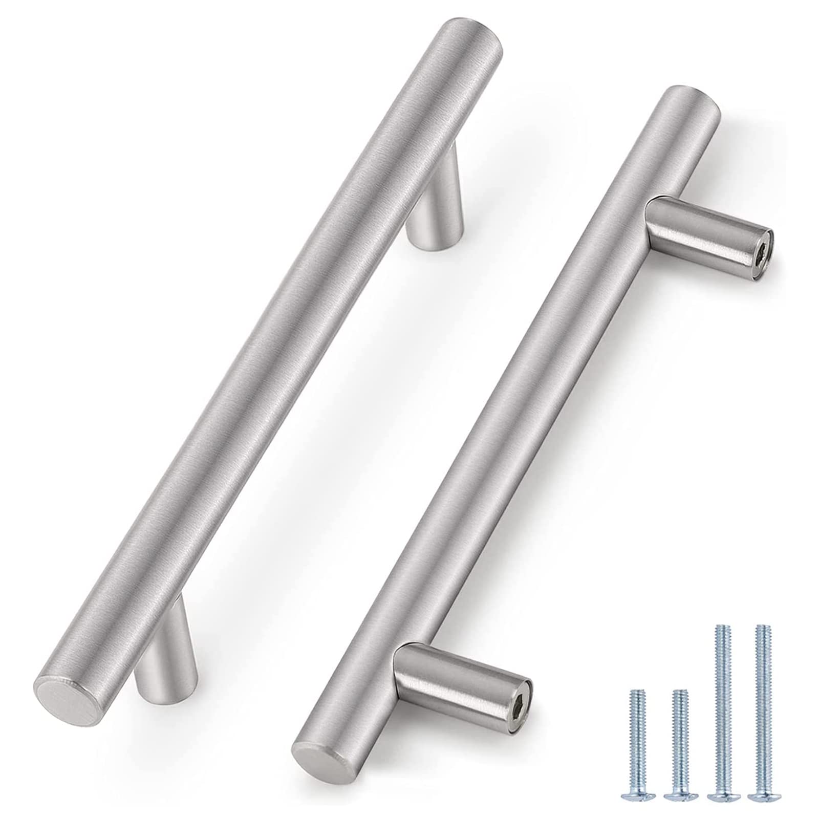 Probrico 12 Pack 5" Holes Cabinet Pulls Brushed Nickel Finished, Stainless Steel Kitchen Cupboard Handles Euro T Bar Cabinet Handles and Knobs, 7-1/2" Overall Length
