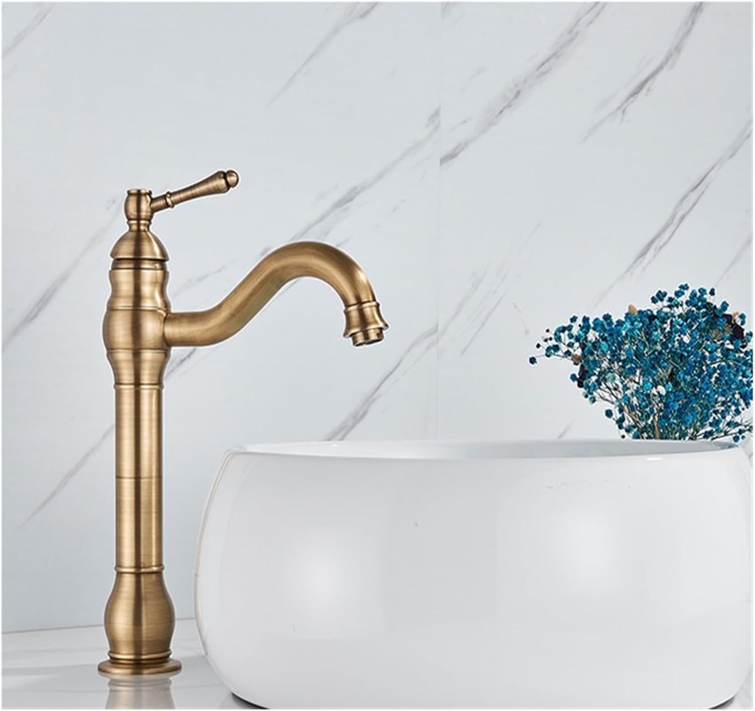 Bathroom Basin Sink Thermostat Single Handle Single Hole Brass hot and Cold Water countertop Mounted Retro Faucet(Color:Chrome S)