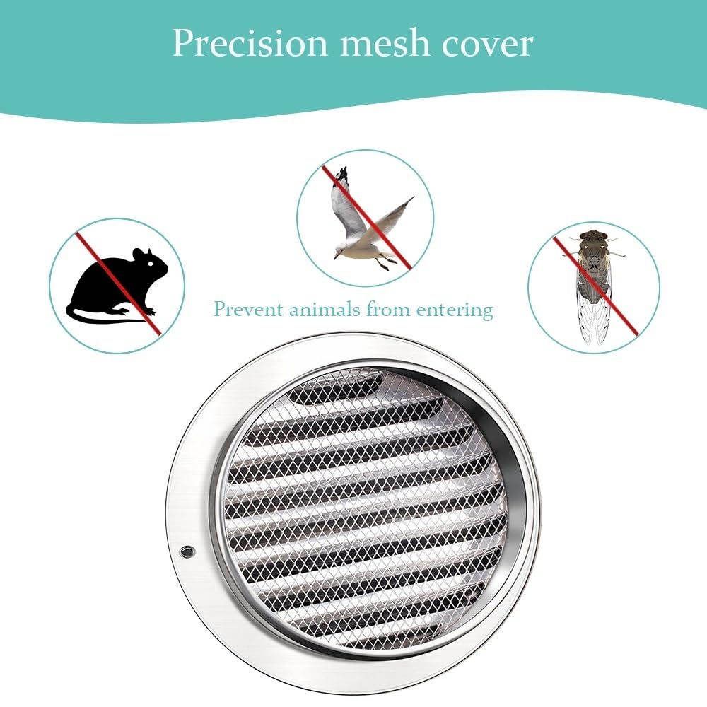 Tapa de ventilación para secadora, cubierta de ventilación de pared redonda con malla mosquitera, ventilación externa de acero inoxidable para conductos de escape, rejilla hemisférica, 110 mm