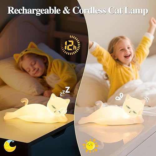 Miniatura 7 de Lying Flat Cat Lamp Funny Gifts, 16 Colors+5 Dimming+Silicone Random Stuff, Touch+Remote+Recharge Night Light for Kids, Cool Lamp Unique Lamps Cute