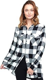 Como Blu Plaid Tunic Tops with Double Chest Pockets – Ultra Soft Rayon Boyfriend Flannel Shirts for Women