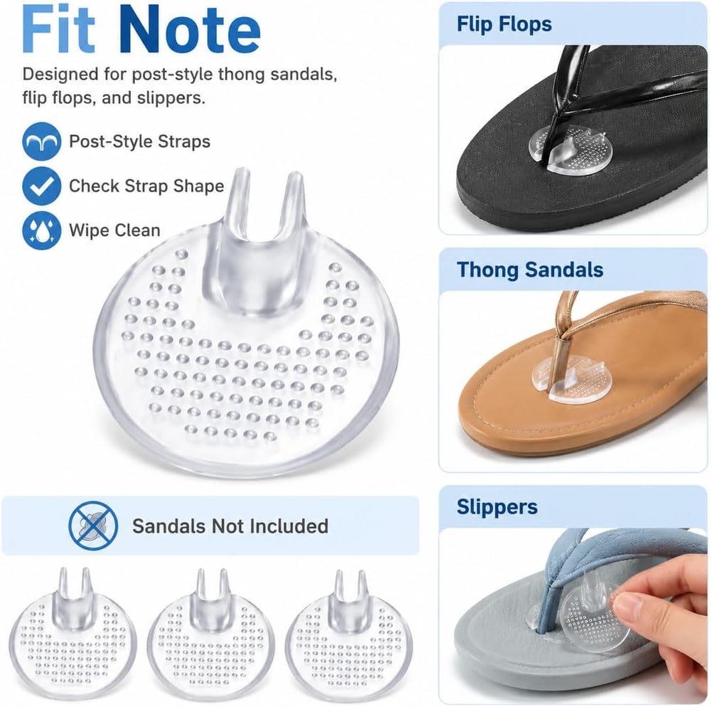 6 pcs Silicone Thong Sandal Toe Protectors, 3 Pairs Clear Flip Flop Gel Guards, Non Slip Cushion Between Toes for Sandals and Slippers