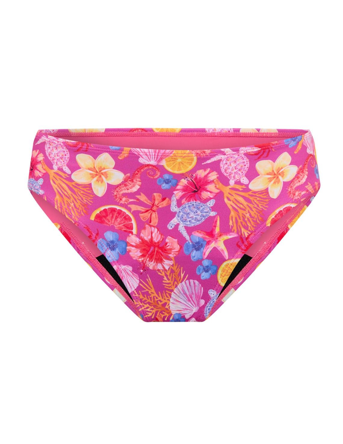 Modibodi Period Swimwear for Teens - Marine Dream Hi-Waisted Bikini Bottoms - Made from Recycled Materials - Leakproof Girls Period Swimsuit with Super (50 ml) Absorbency - Tropicana Crush Y14-16