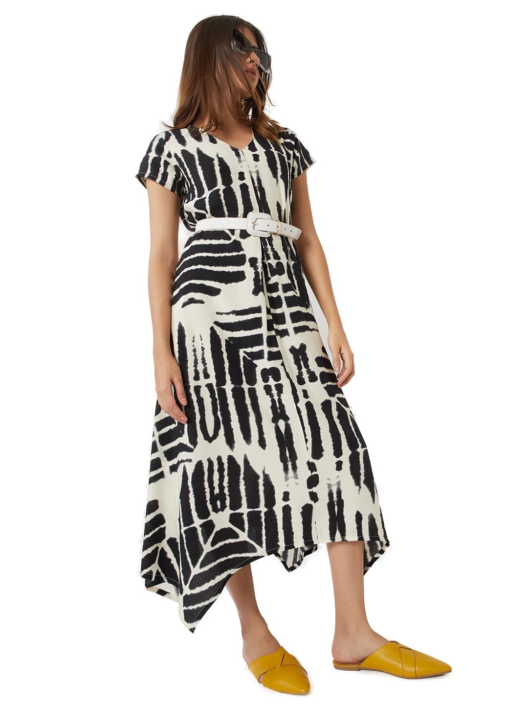 max Women Printed A-line Dress(White_L)-picture-49