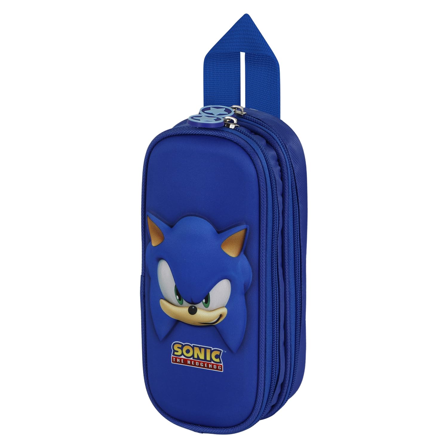 Sega-Sonic Face-3D Double Pencil Case, Blue, 22 x 9.5 cm