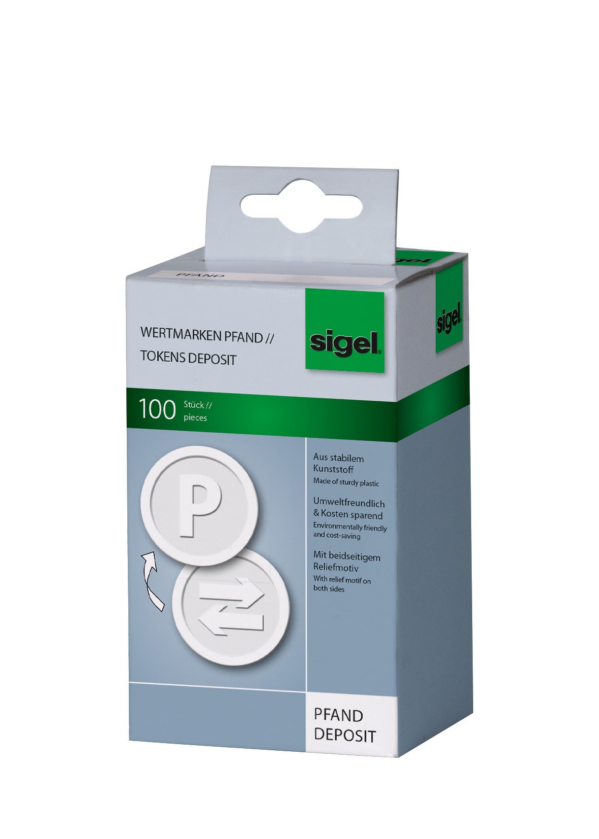 SIGEL WM010 Tokens Deposit, Ø 2.5 cm, 100 Pieces, White