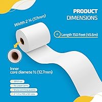 Vista 2 de The Supplierhub (50 rollos) Papel térmico para recibos, 2 14 pulgadas x 150 pies de largo, blanco, liso, biodegradable
