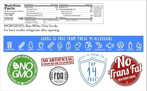 Miniatura 2 de GERBS Semillas de chía blanca cruda de 2 libras. Grado premium | Recién cosechadas y empaquetadas en bolsa resellable | Sin OMG, Keto y Paleo |