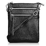 befen Small Black Genuine Leather Crossbody Purses for Women Trendy, Mini Shoulder Cross Body Bags Tripple Zipper Pouch Purse Travel - Fit iPhone 14 Pro Max
