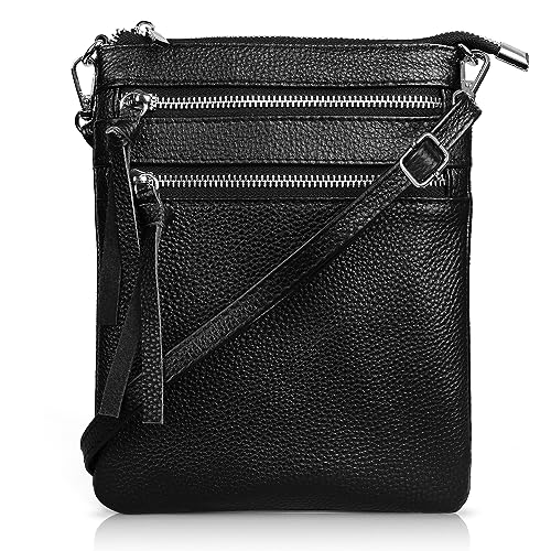 befen Small Genuine Leather Crossbody Purses for Women Trendy Travel Shoulder Handbags with Multiple Zipper Pockets