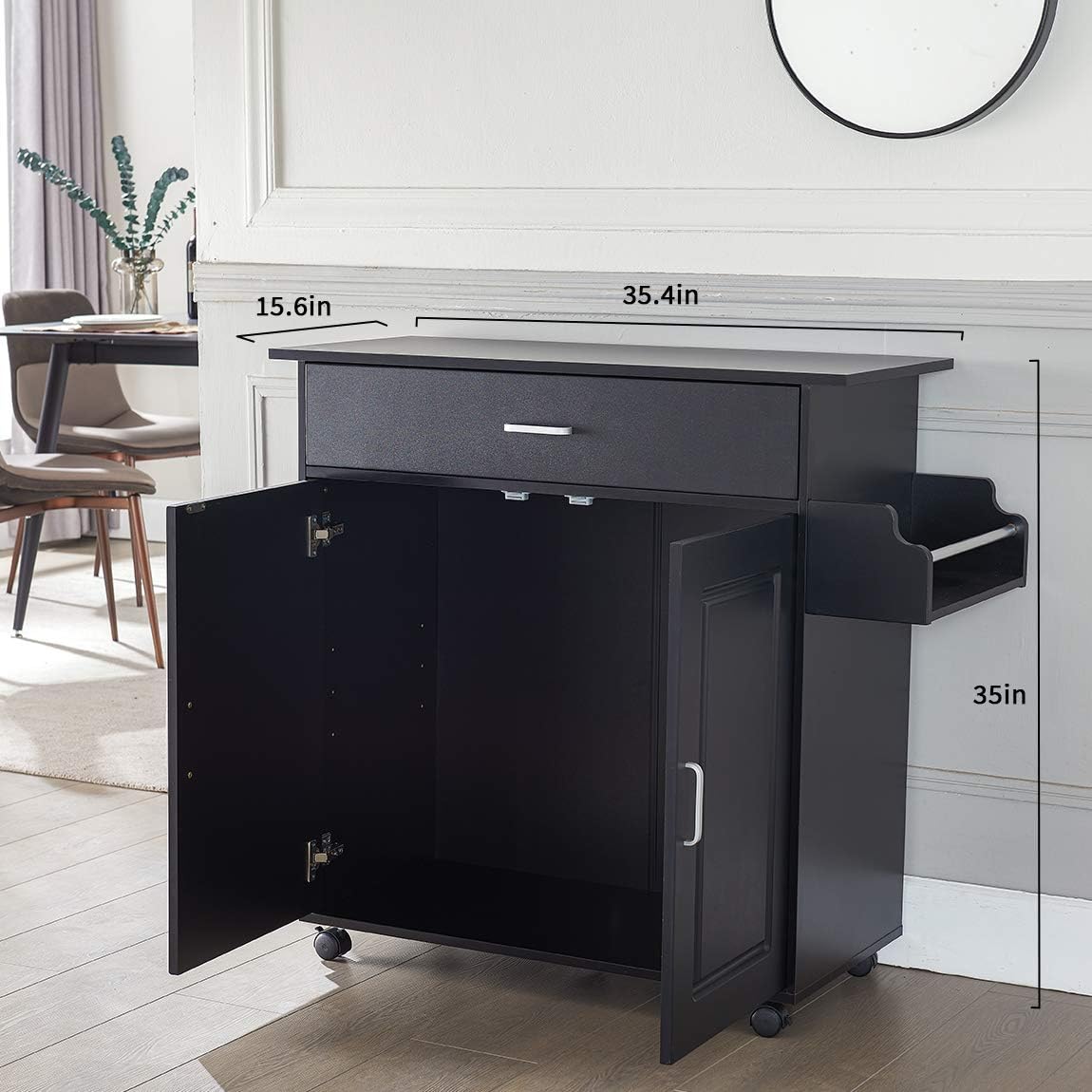 Kitchen Island with Storage on Wheels Kitchen Cart Trolley with Storage, Wood Top Kitchen Cart with Drawers, Buffet Cabinet, Storage Cabinet, Spice Rack for Kitchens Dining, Black - Storage Islands & Carts