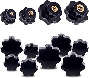 Swpeet 32Pcs M4 M6 M8 M10 7 Star Knob Female Thread Nut Clamping Knob Grip Assortment Kit, Star Shape Hand Knobs Black Plastic Screw-On Handle Clamping Knob for Mechanical Equipment