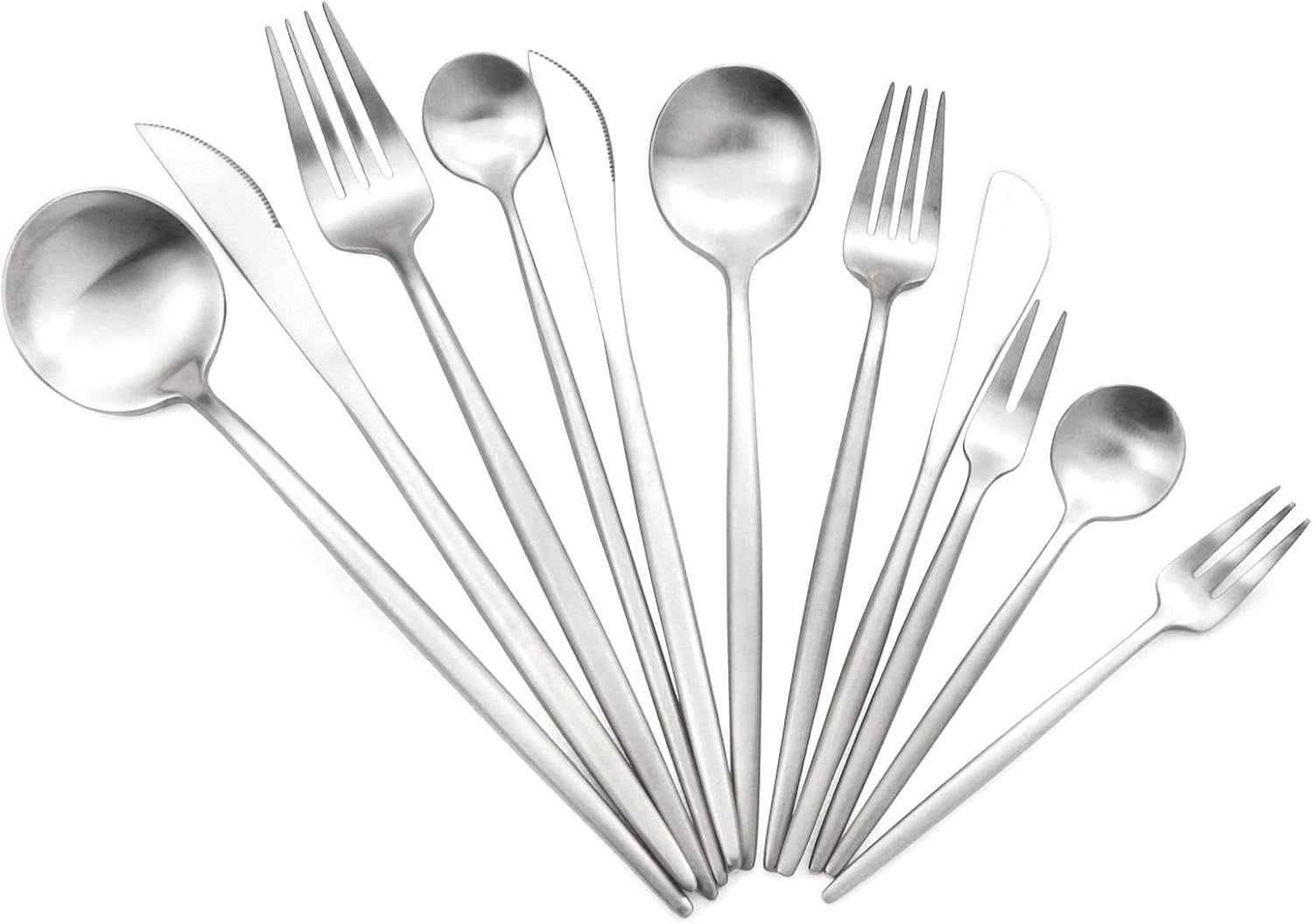 Juego De Cubiertos Royal De 5 Piezas De Acero Inoxidable 18/10 con Acabado Mate, Cuchara De Postre Y Cuchara De Ensalada De 18,2 Cm, Cubiertos Ligeros para Camping Service for 4