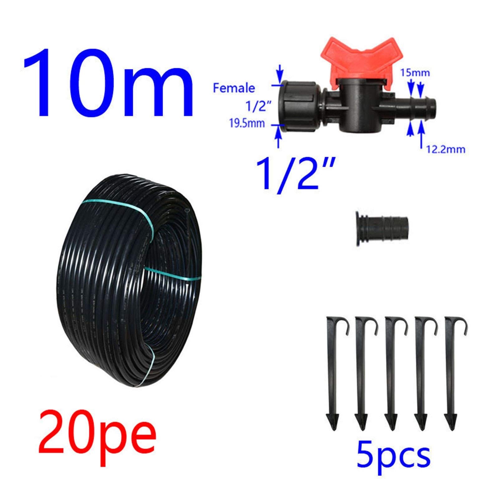 System nawadniania 16 mm 20 mm rura PE 5/8 cala DN15 z kranem rura LDPE ogród nawadnianie szklarnia szklarnia wąż do nawadniania 10 m 15 m (kolor: 20PE x10m x 1I2)