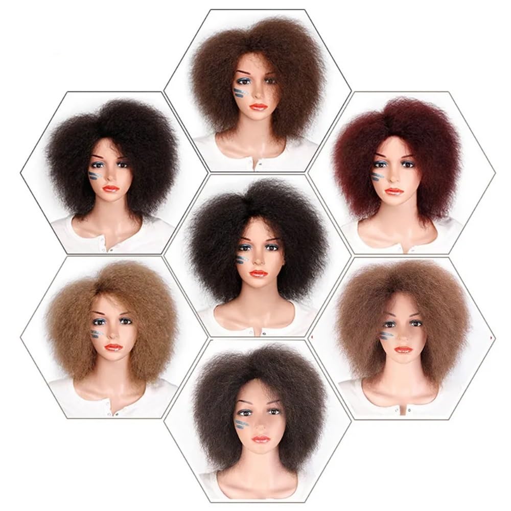 Peruki afro dla kobiet, syntetyczne peruki odporne na wysokie temperatury, 15 cm, naturalny wygląd, puszyste, gęstość 130. (Brown)