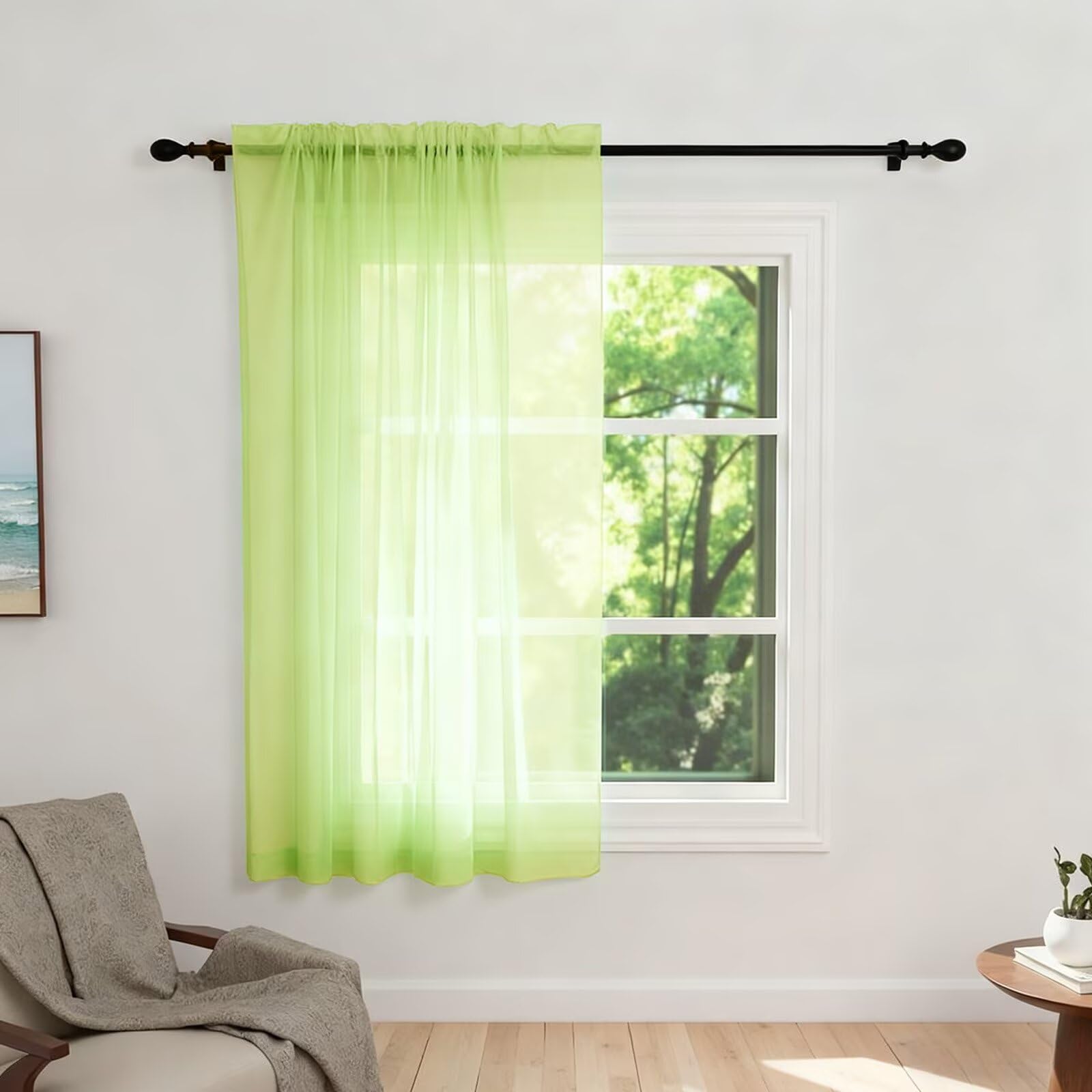 Zdada Net Curtains for Windows 54 Drop, 1 Panel Green Voile Curtains