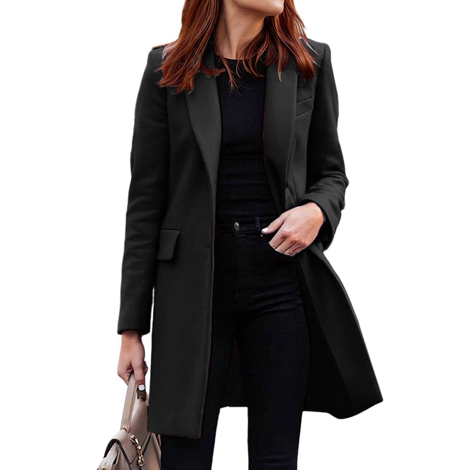 Womens Casual Blazer Jacket Long Sleeve Open Front Work Office Long Blazers Lapel Button Jackets Work Office Coat