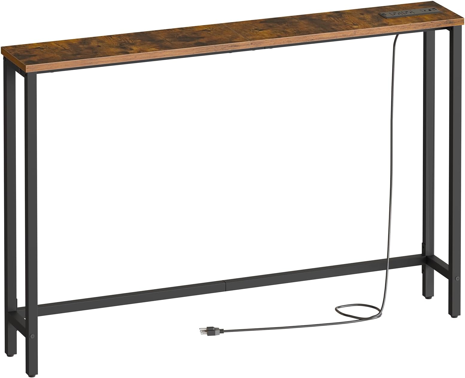 HOOBRO 47.2" Narrow Console Table with Power Outlet, 5.9" Behind Couch Table with Charging Station, Long Sofa Side Table, Skinny Entryway Table for Living Room, Hallway, Foyer, Rustic Brown BF15XG01G1