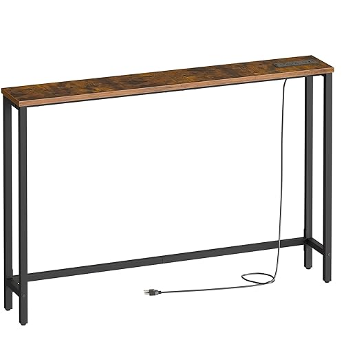 HOOBRO 47.2" Narrow Console Table with Power Outlet, 5.9" Behind