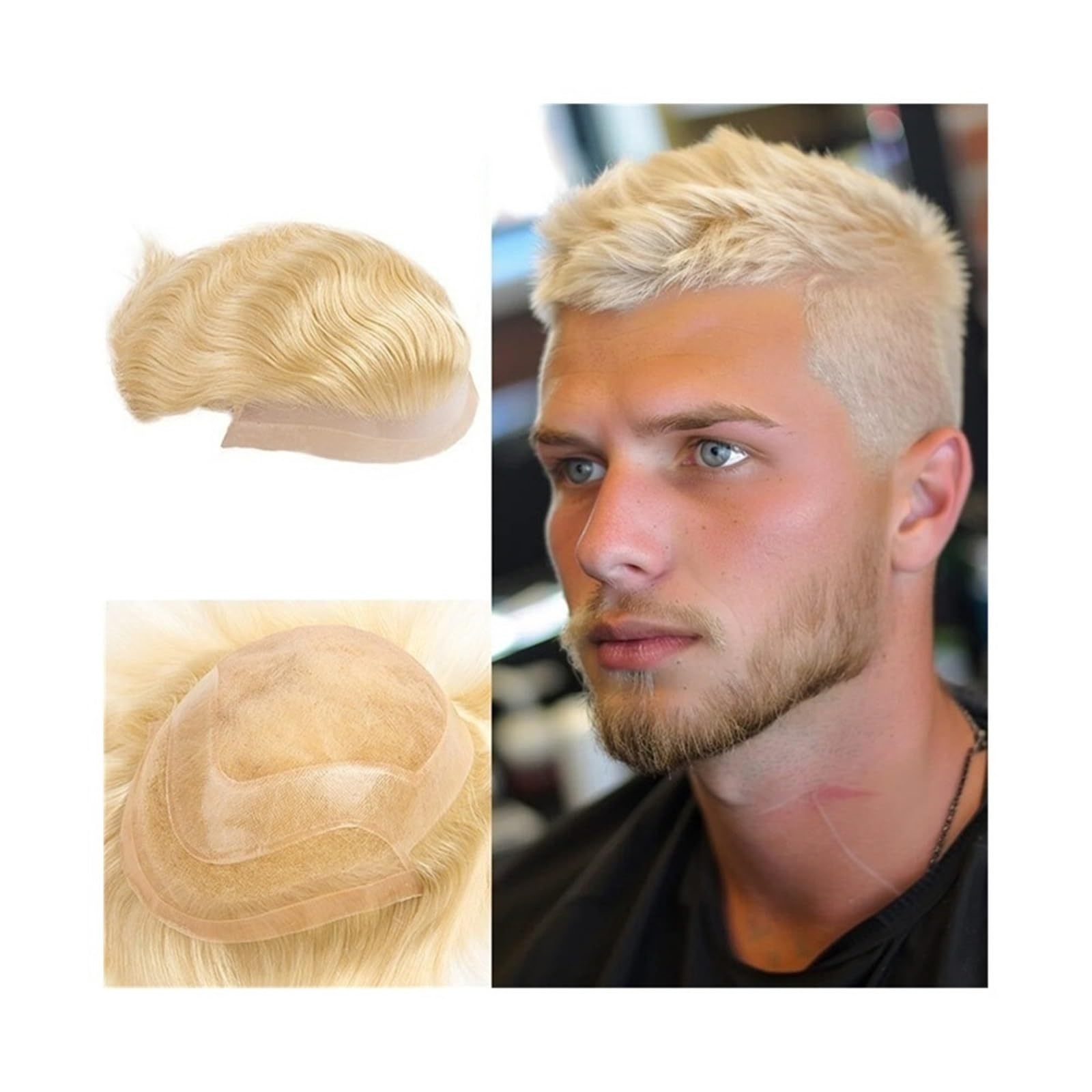 Stylizacja męska peruka z koronką z przodu, mono-koronka, 613# blond