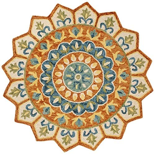 Safavieh Novelty Collection Area Rug - 6' Round, Rust & Ivory, Handmade Boho Floral Wool, Ideal For High Traffic Areas In Living Room, Bedroom (Nov605P) #TOP28