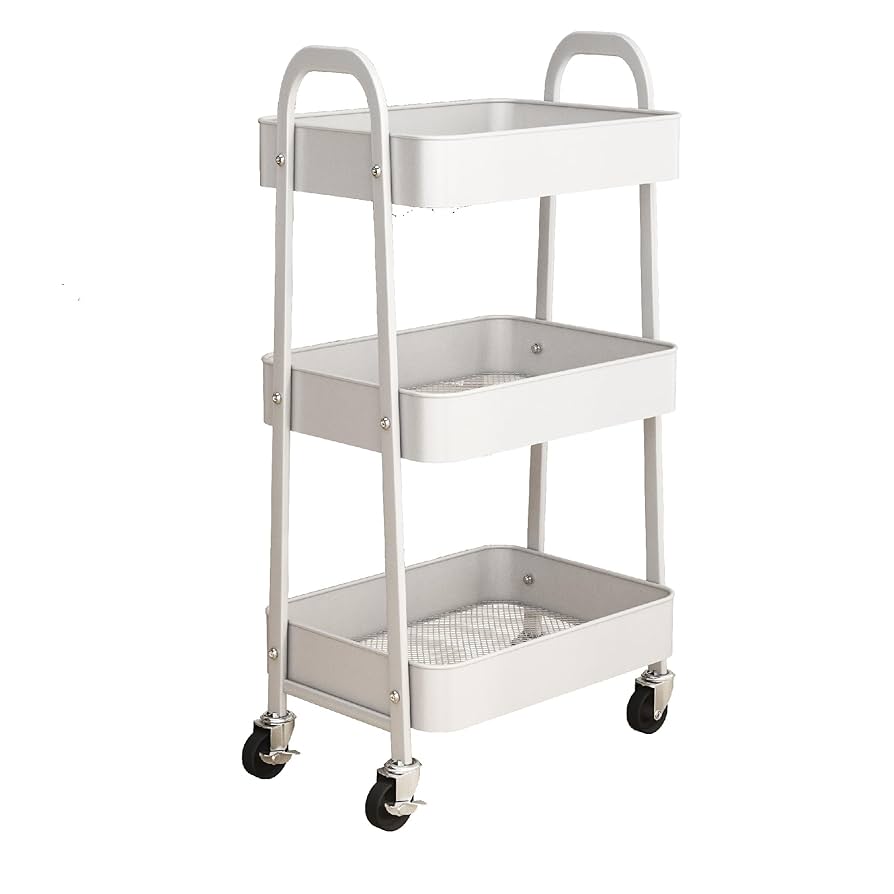 Simpa 3 Tier Metal Multipurpose Wheeled Storage Tray Cart - YELLOW 78.5cm (H) X 46cm (W) X 30.5cm (D
