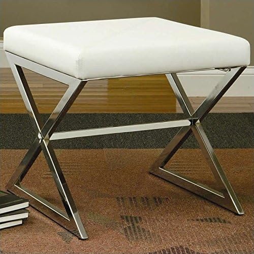 Coaster Home Furnishings Rita X-Cross Square Ottoman White and Chrome