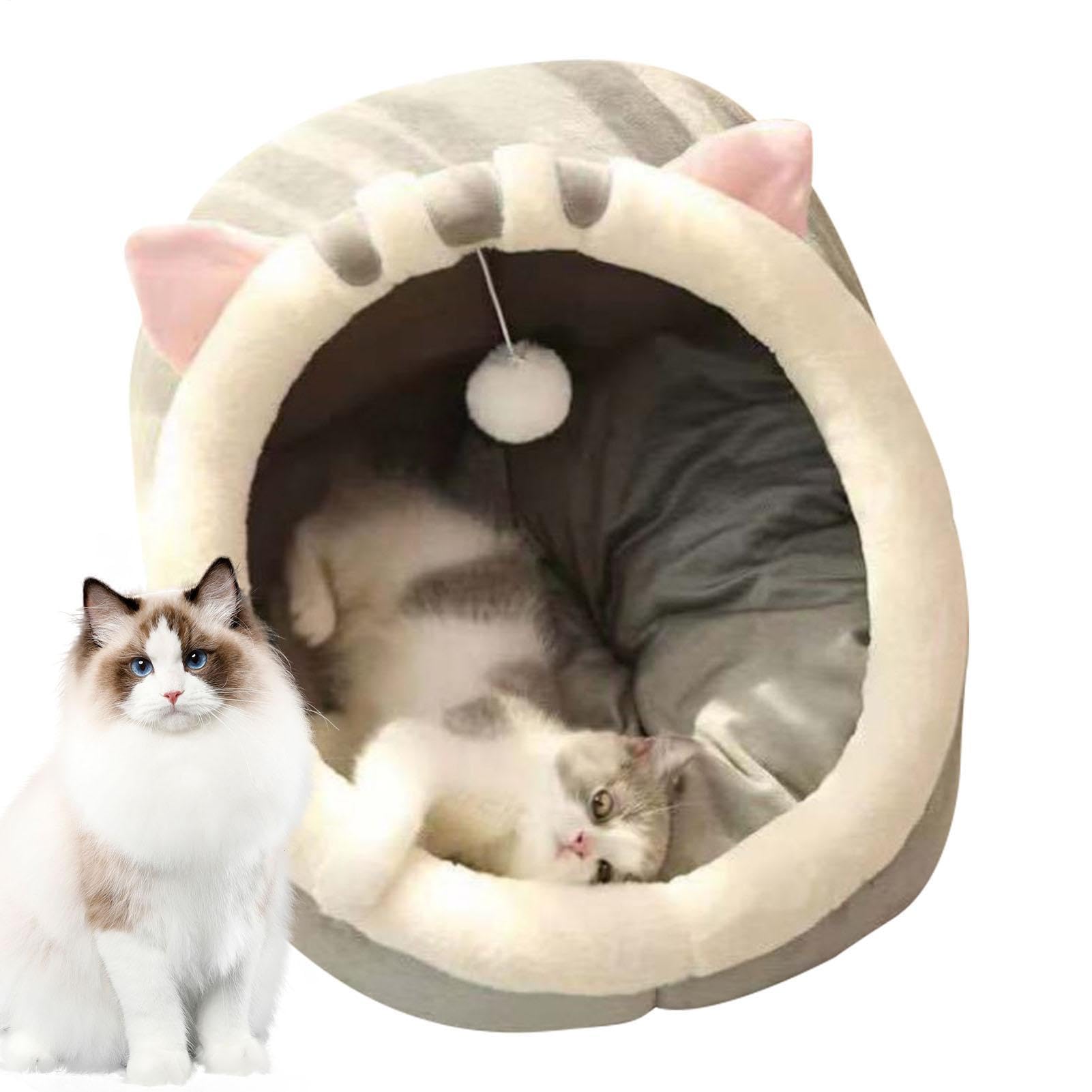 Lit pour chat à moitié fermé compact avec couchage ergonomique et peluche
