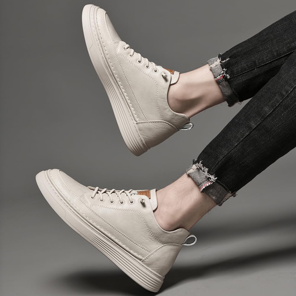 Scarpe Casual da Uomo Altezza Invisibile in Pelle Scarpe Sportive Stringate Moda Traspirante Confortevole e Leggera