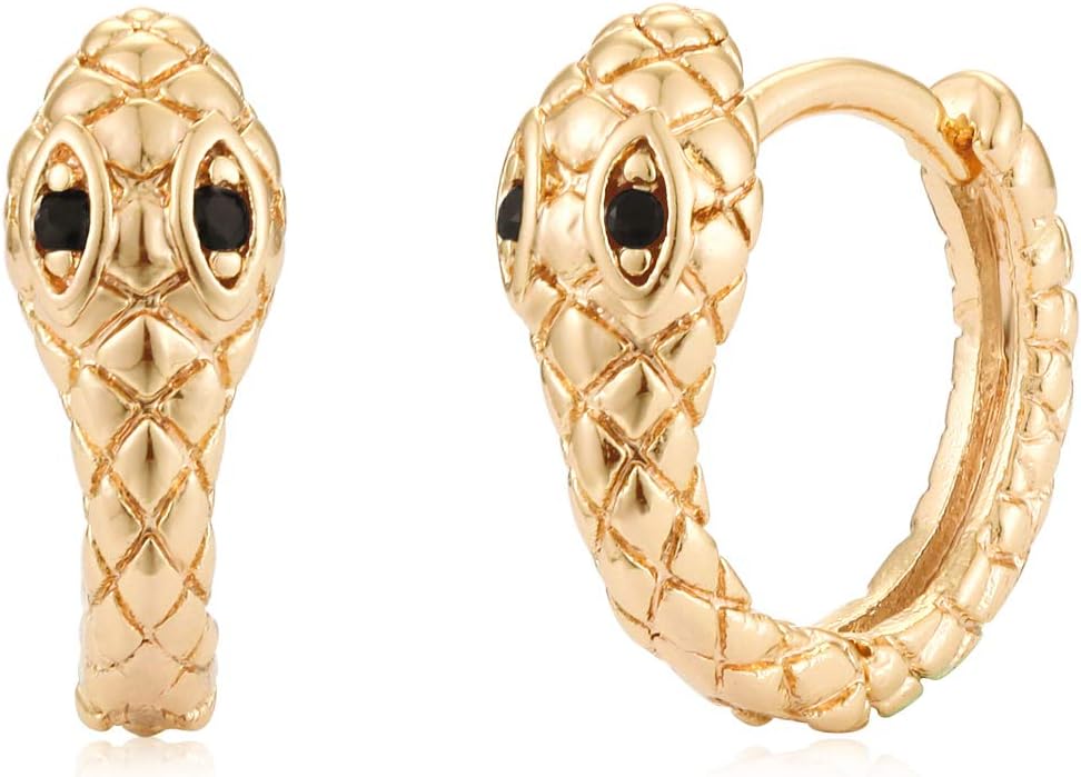 MYEARS Women Earrings Gold Huggie Hoop 14K Gold Plated Small Simple Hypoallergenic Everyday Jewelry - Sanke/Fox/Scorpion/Bird/Fishtail