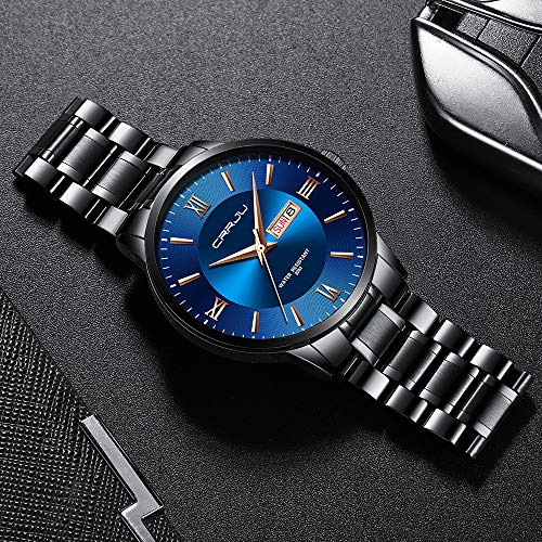 Image of CRRJU Men's Fashion Luxury Stainless Steel Watches for Men Business Auto Date Chronograph Analog Quartz Wristwatches