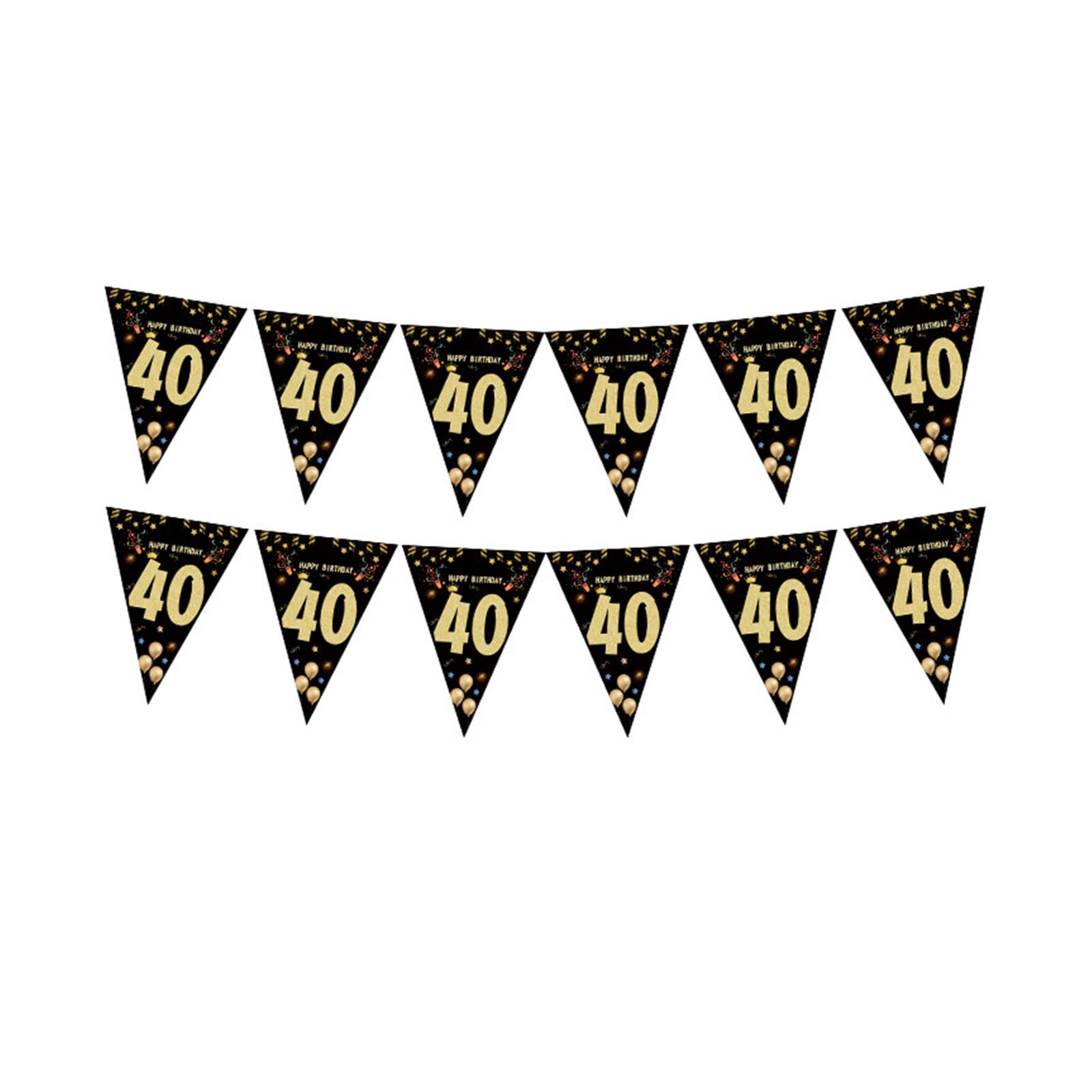 XuQiZZpp Party Bunting Hanging Decoration Black Gold Triangular Pennant Ornament Birthday Photography Props for Adult Stylish Party Supplies