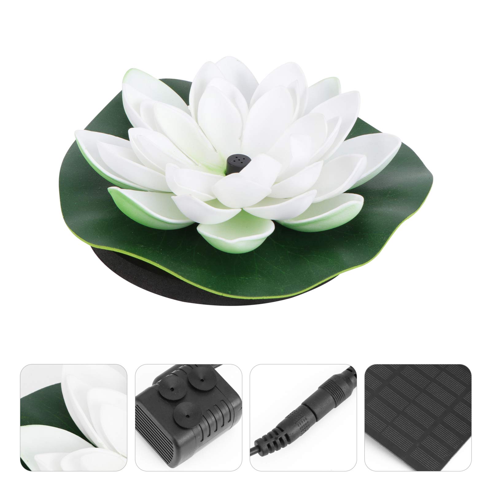 BESTonZON Fuente Decorativa Solar Bomba de Agua Flotante en Forma de Loto para Estanques Pequeños, Circulación de Agua y Oxígeno, Hecha de Plástico Blanco