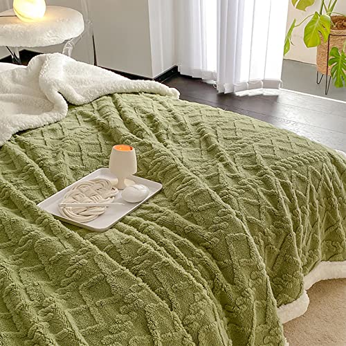 Merrylife Sherpa Fleece Throw Blanket Cozy Soft 3D Stylish Design Fuzzy Thick Warm Blanket For Couch Sofa Bed (50" 60",Tea Green) #TOP1
