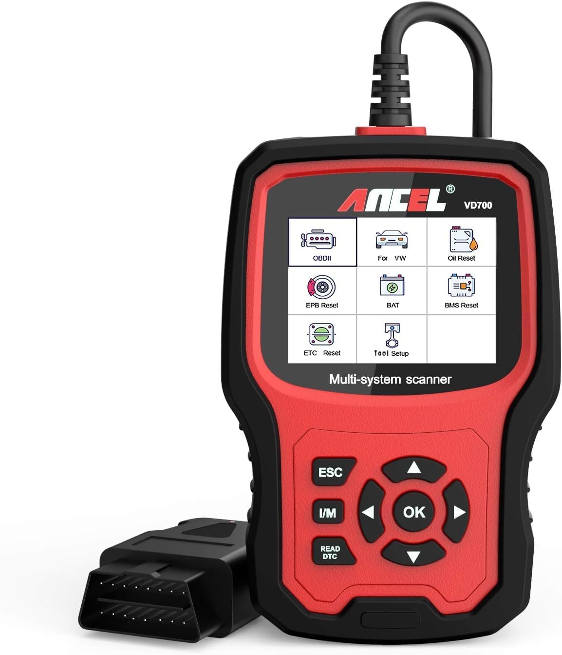 (Upgraded VD500) ANCEL VD700 Full System OBD2 Diagnostic Code Reader fit for Volkswagen VW Audi Skoda Seat Diagnosis, Injector Adaption OBD Scanner, Oil TPMS EPB TPS Reset SAS DPF Scan Tool