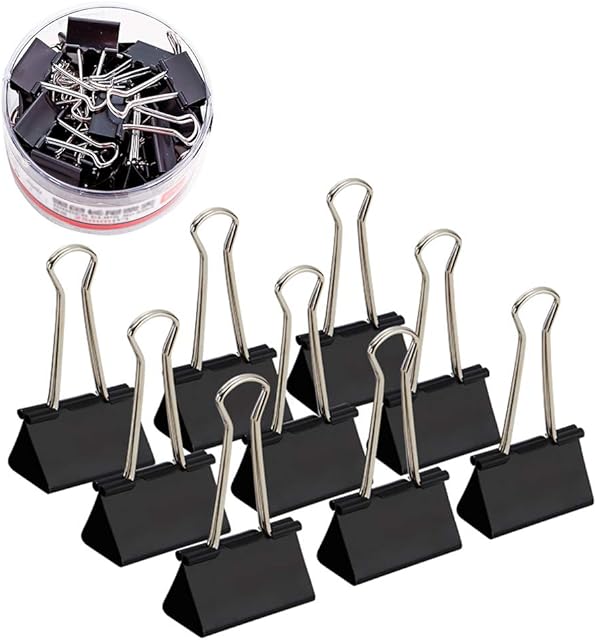 Coideal 24 Pack Medium Black Binder Paper Metal Clips for Office (32 mm)