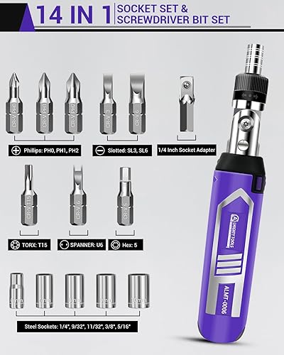 Miniatura 2 de Set de destornillador de trinquete, juego de destornillador de múltiples puntas 14 en 1, destornillador ajustable con pivote de 180°, para bricolaje