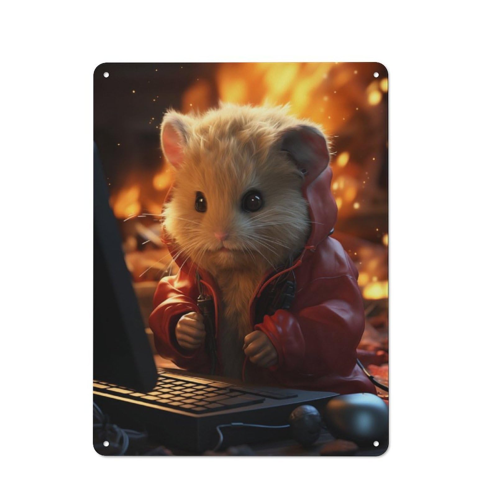 Junmoney Gamer Hamster Rustic Metal Sign 40X30cm Featuring For Living Room Wall, For Vintage Wall Decor Fans, For Metal Sign Collectors