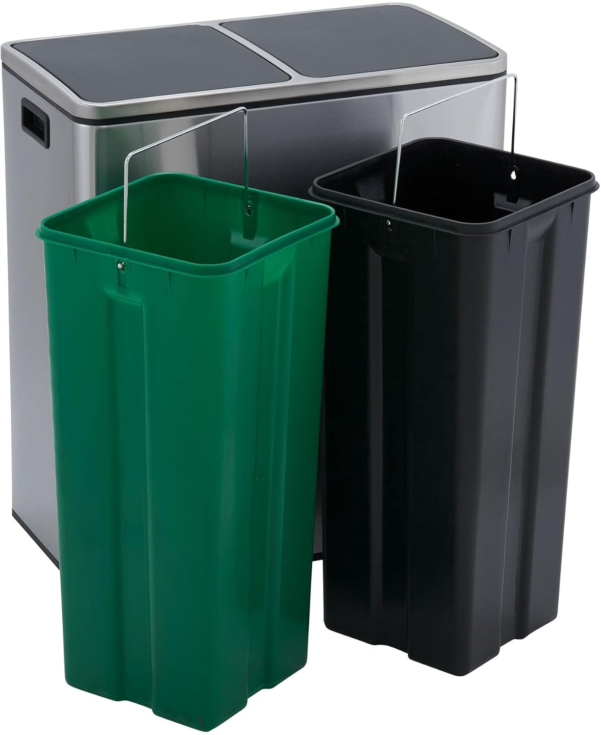 Household Essentials Dual Compartment Trash Can with 30 Liter / 8 Gallon Medium Bins, Stainless Steel, for Trash and Recycling 94603-1